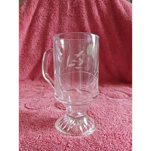 Princess House Etched Glass Mugs With Handles 6"Tall Floral design Set Of 4 - Picture 6 of 8